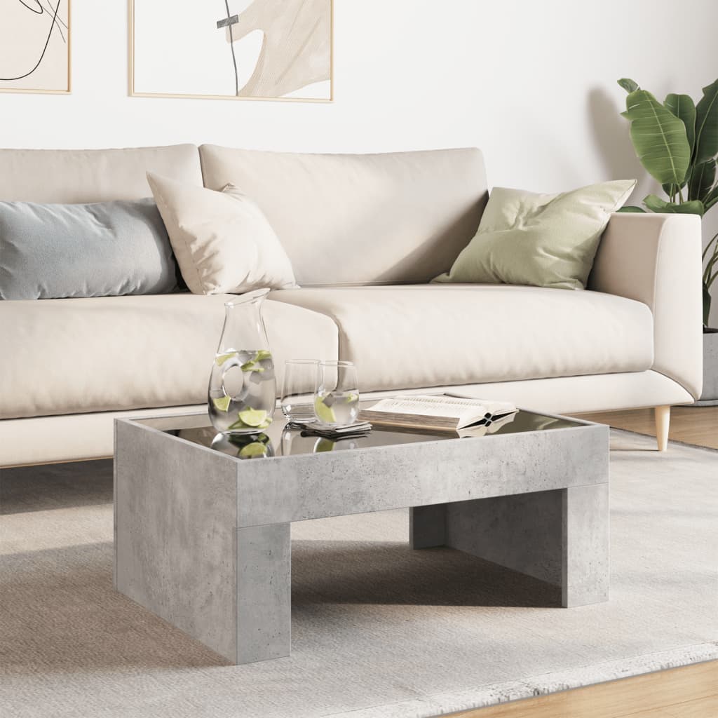Coffee Table with Infinity LED Concrete Grey 70x50x30 cm