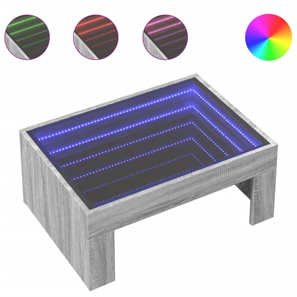 Coffee Table with Infinity LED Grey Sonoma 70x50x30 cm