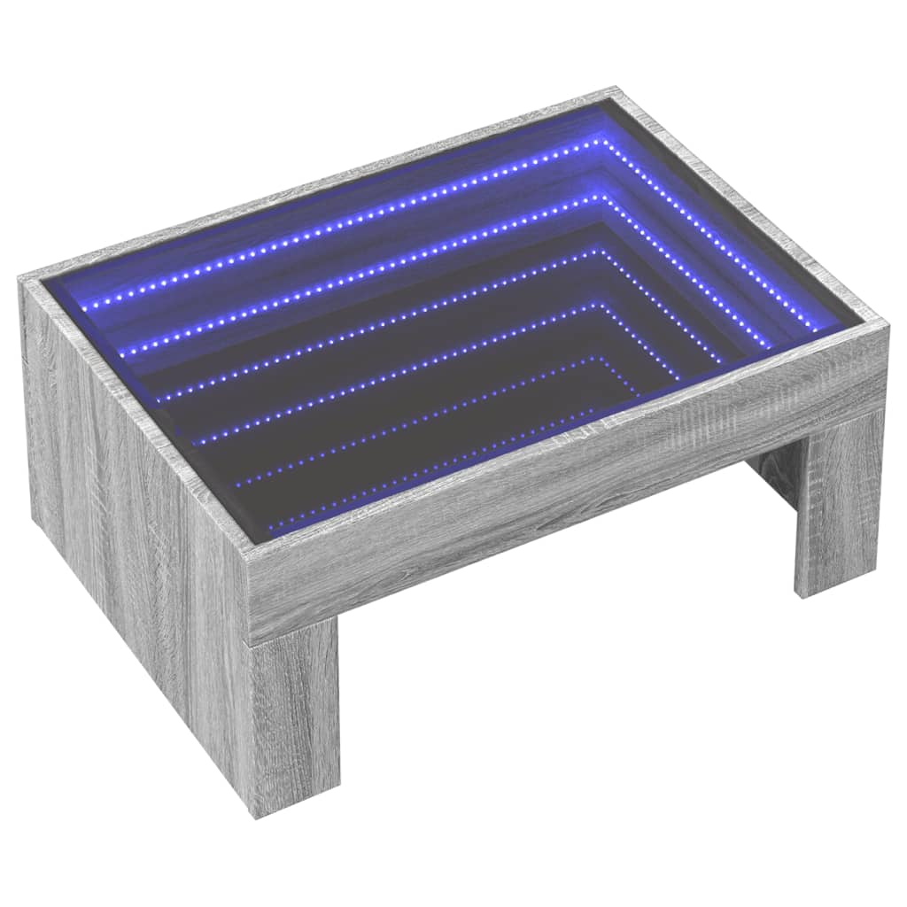 Coffee Table with Infinity LED Grey Sonoma 70x50x30 cm
