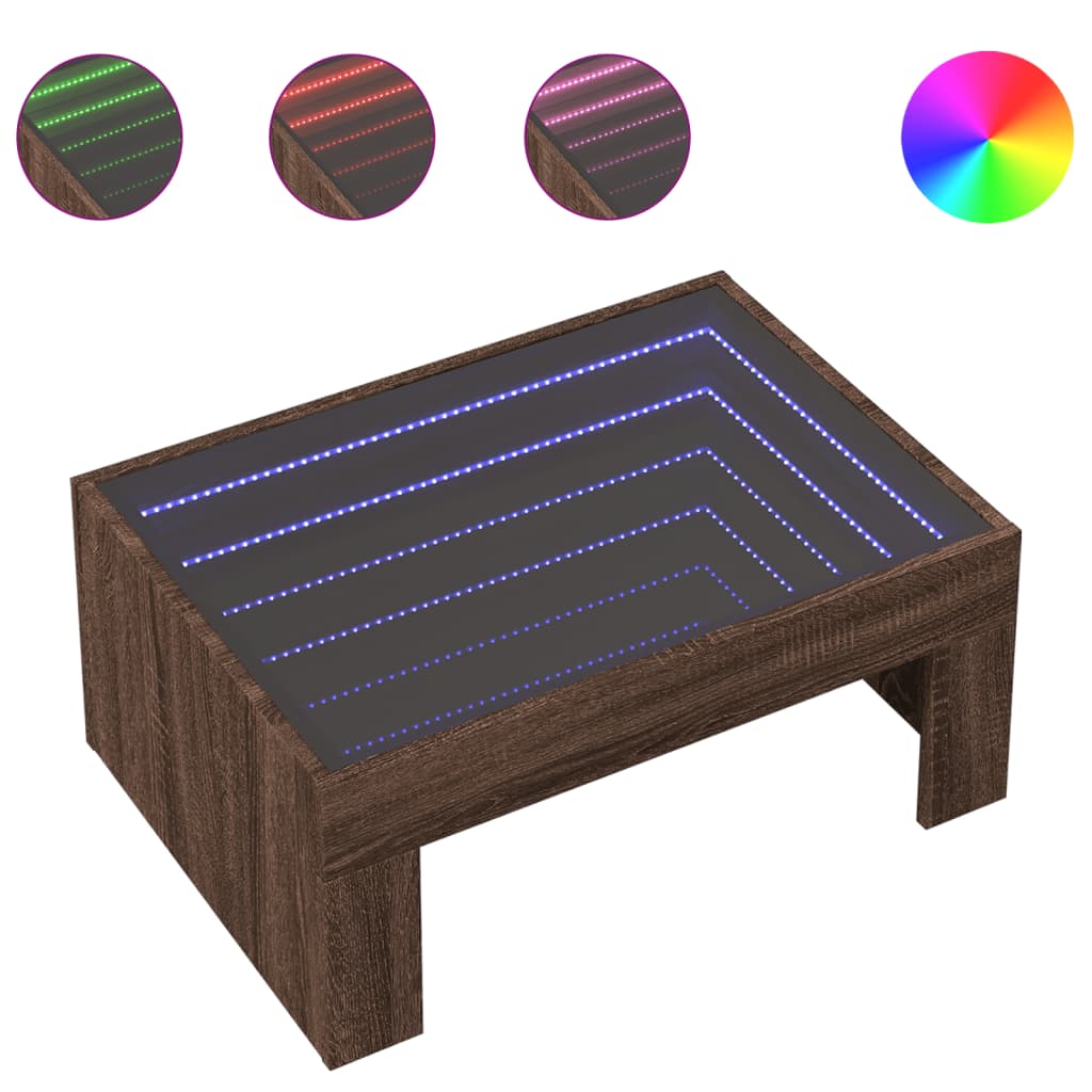 Coffee Table with Infinity LED Brown Oak 70x50x30 cm