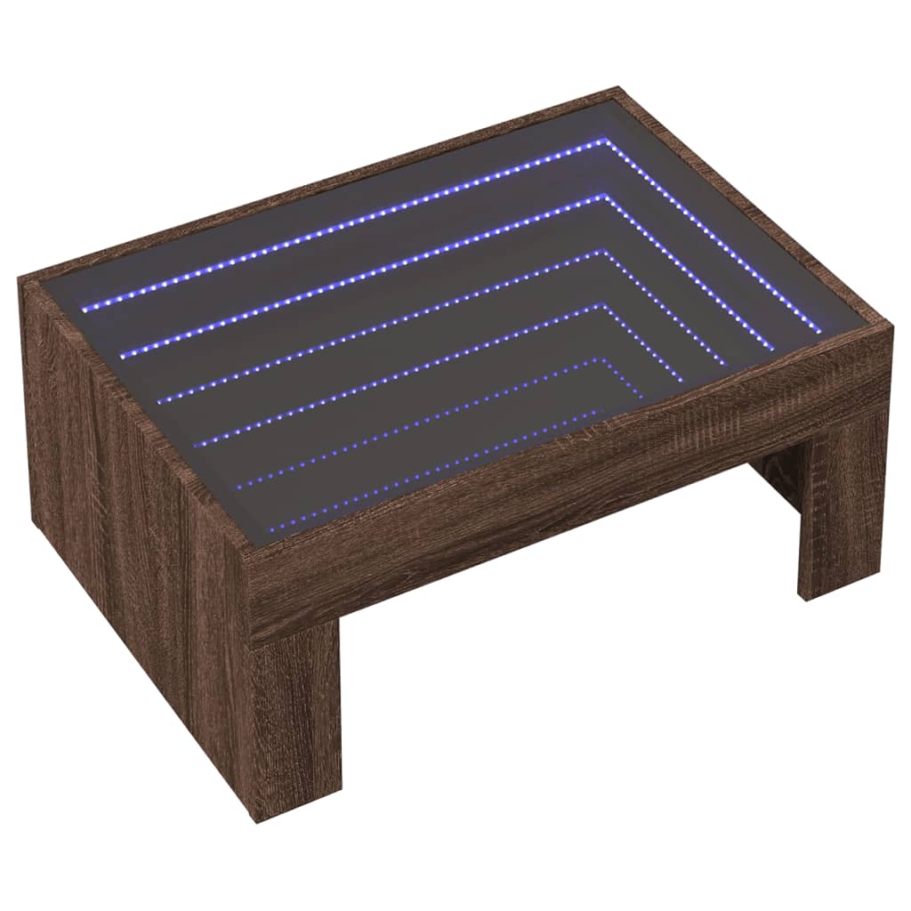 Coffee Table with Infinity LED Brown Oak 70x50x30 cm