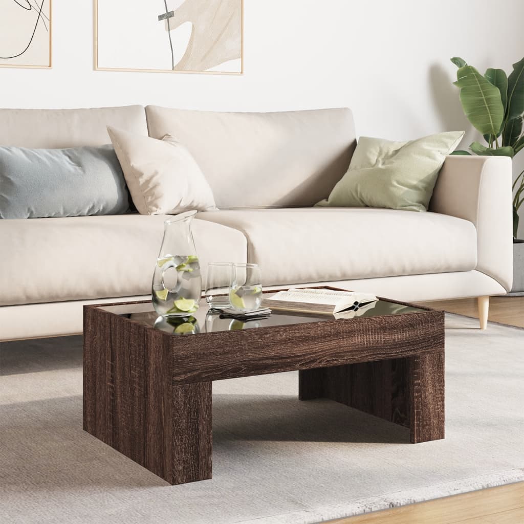 Coffee Table with Infinity LED Brown Oak 70x50x30 cm
