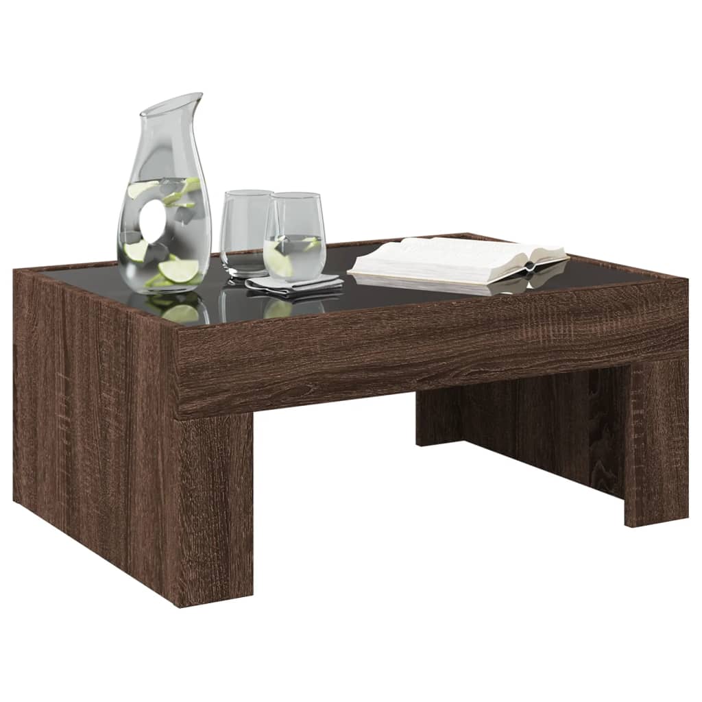 Coffee Table with Infinity LED Brown Oak 70x50x30 cm
