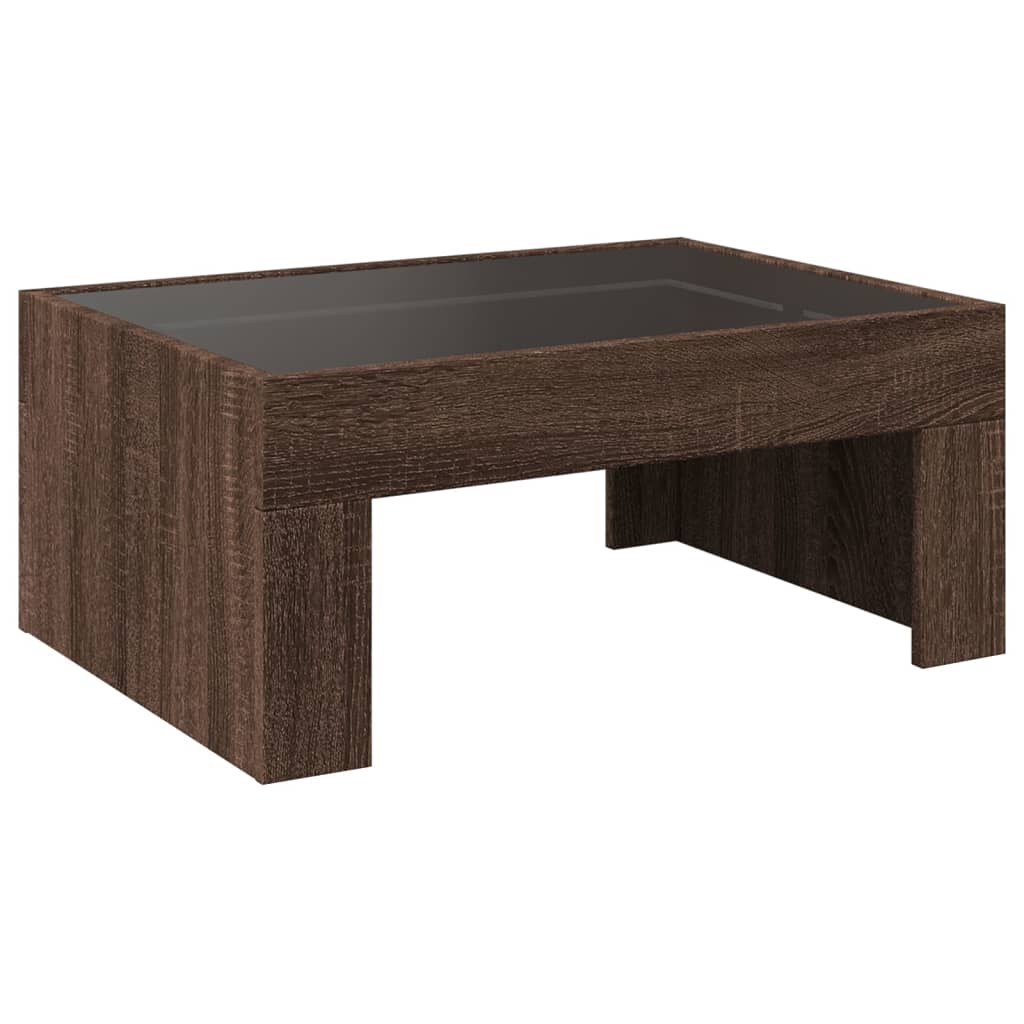 Coffee Table with Infinity LED Brown Oak 70x50x30 cm