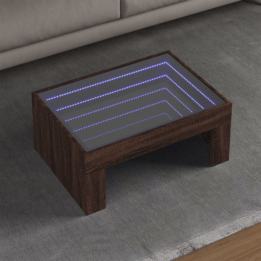 Coffee Table with Infinity LED Brown Oak 70x50x30 cm