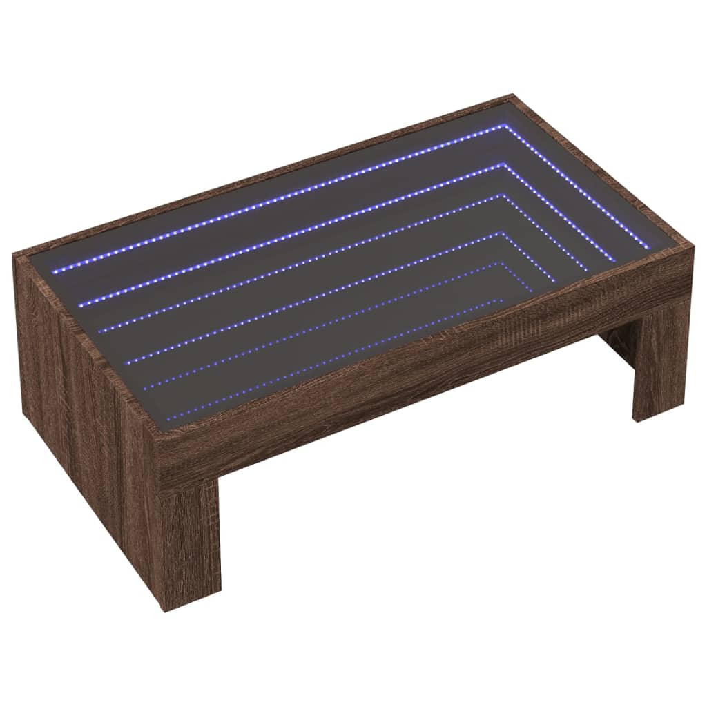 Coffee Table with Infinity LED Brown Oak 90x50x30 cm