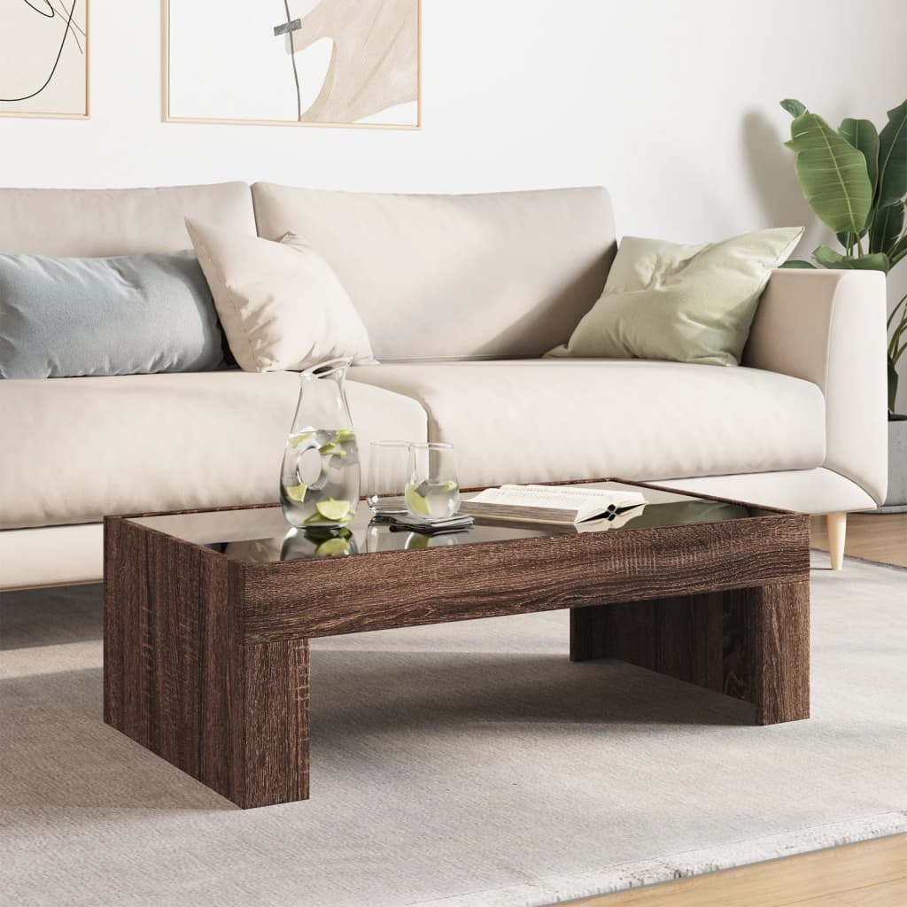 Coffee Table with Infinity LED Brown Oak 90x50x30 cm
