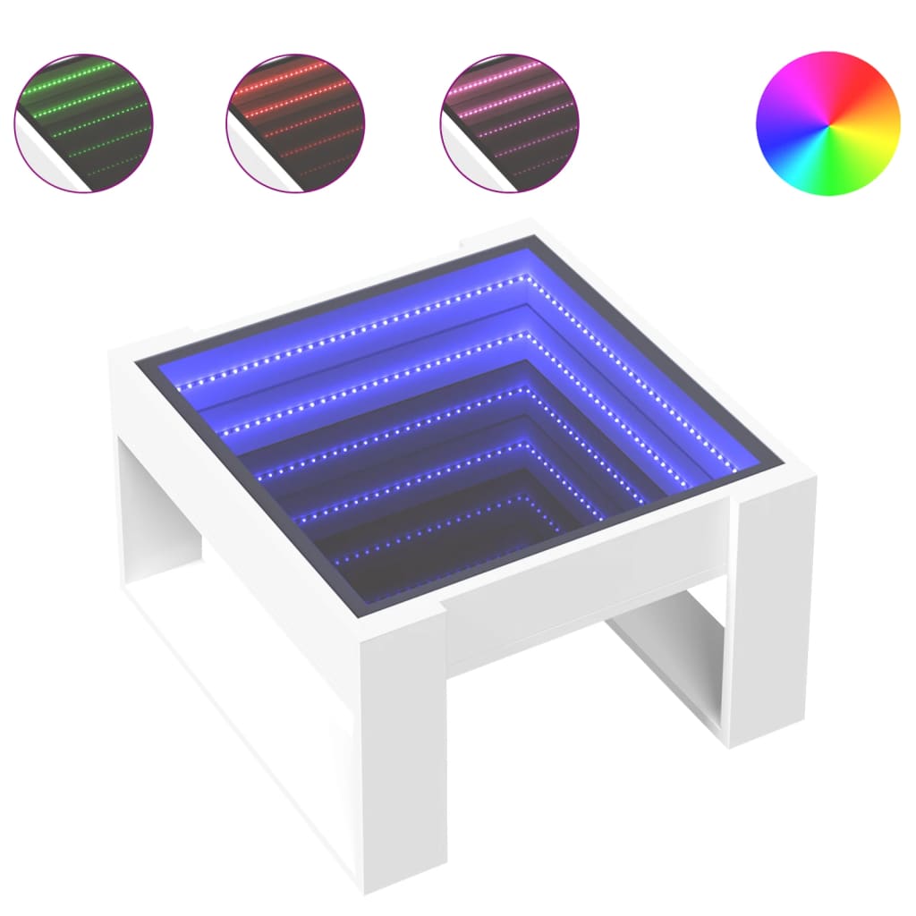 Coffee Table with Infinity LED White 50x53x30 cm