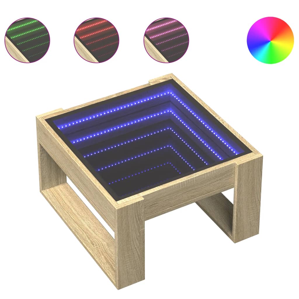 Coffee Table with Infinity LED Sonoma Oak 50x53x30 cm
