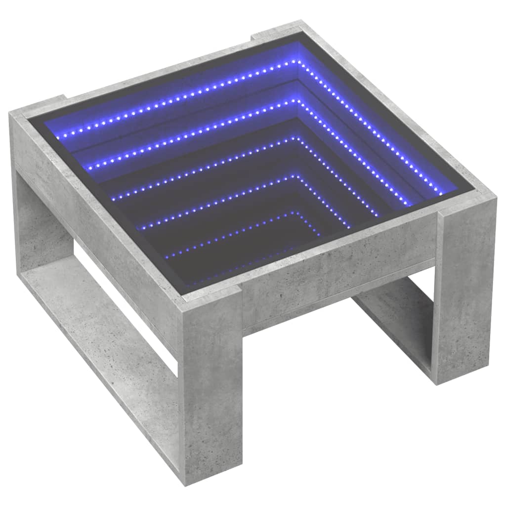 Coffee Table with Infinity LED Concrete Grey 50x53x30 cm