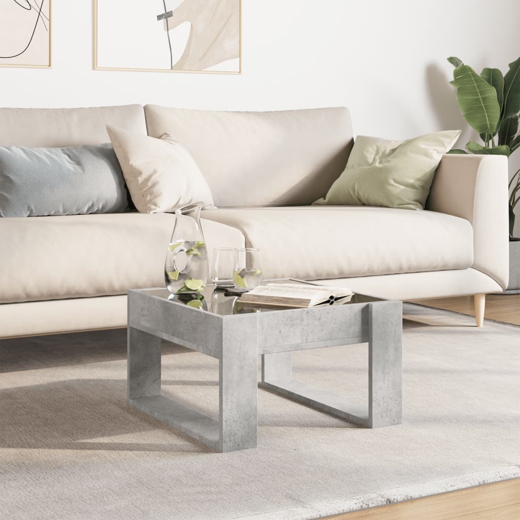 Coffee Table with Infinity LED Concrete Grey 50x53x30 cm