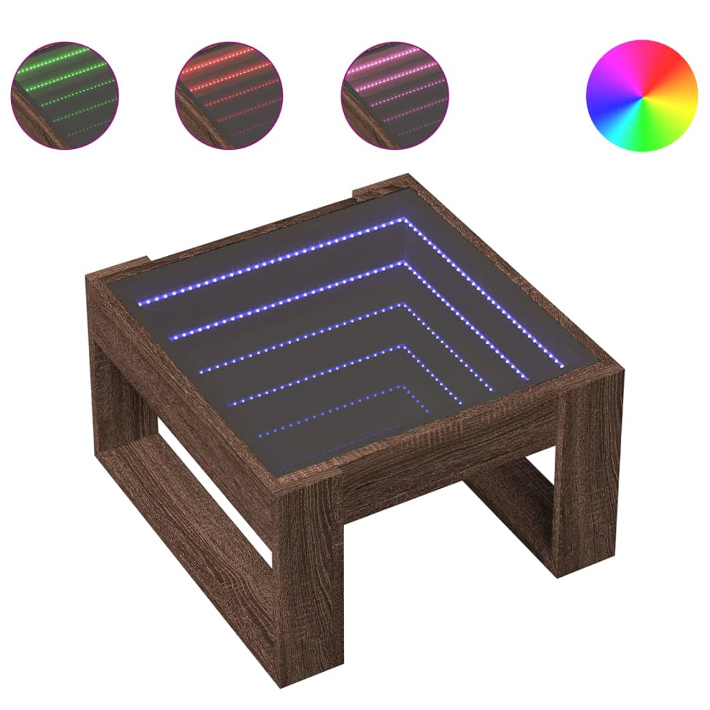 Coffee Table with Infinity LED Brown Oak 50x53x30 cm