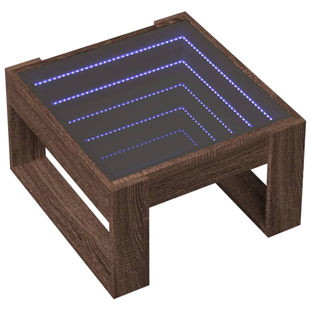 Coffee Table with Infinity LED Brown Oak 50x53x30 cm