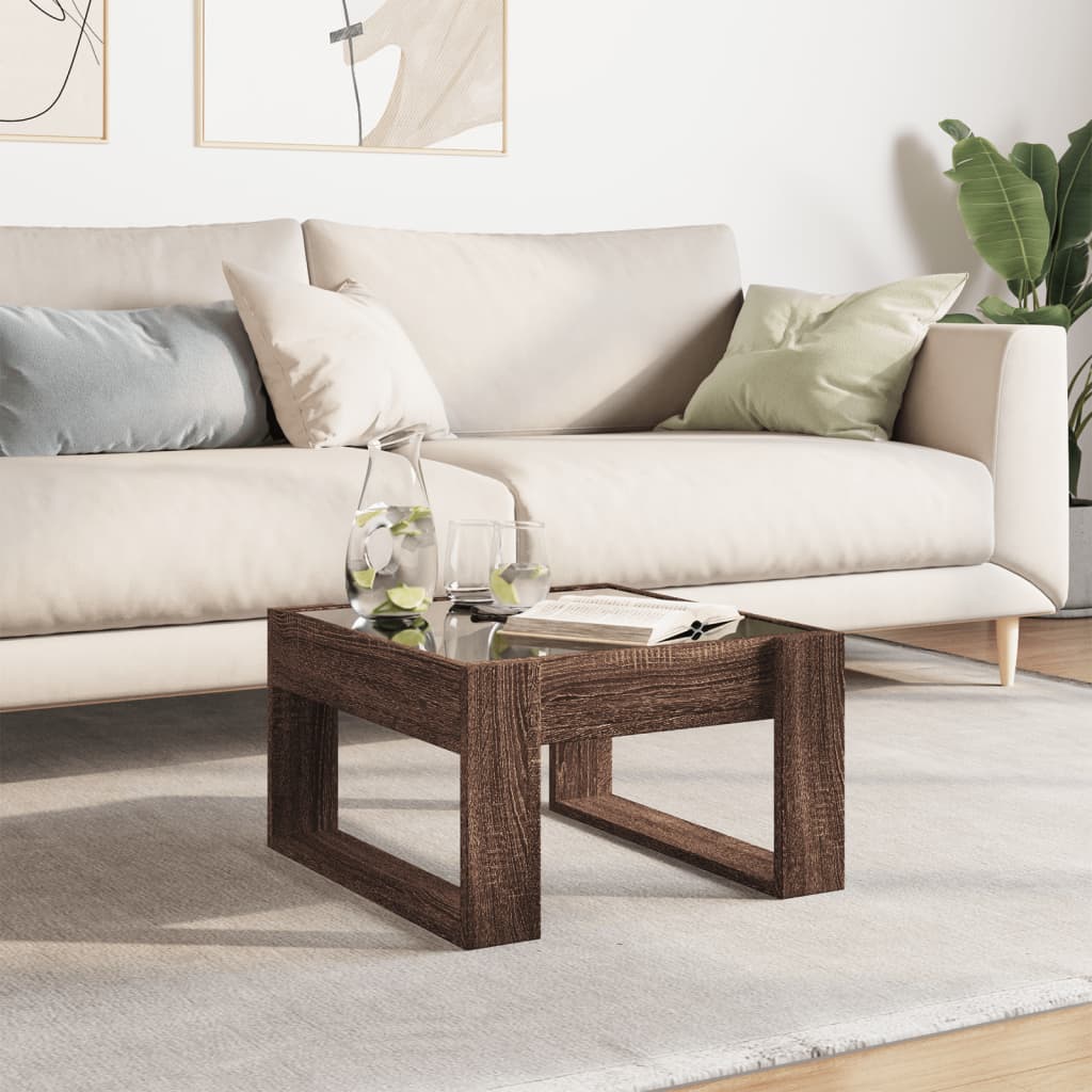 Coffee Table with Infinity LED Brown Oak 50x53x30 cm