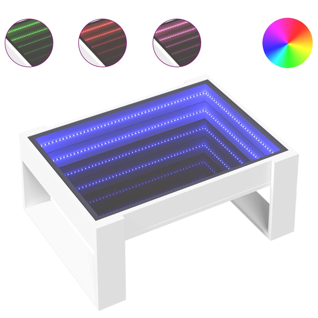 Coffee Table with Infinity LED White 70x53x30 cm