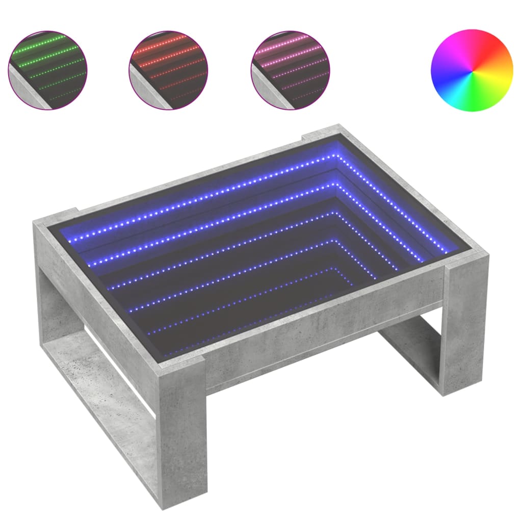 Coffee Table with Infinity LED Concrete Grey 70x53x30 cm