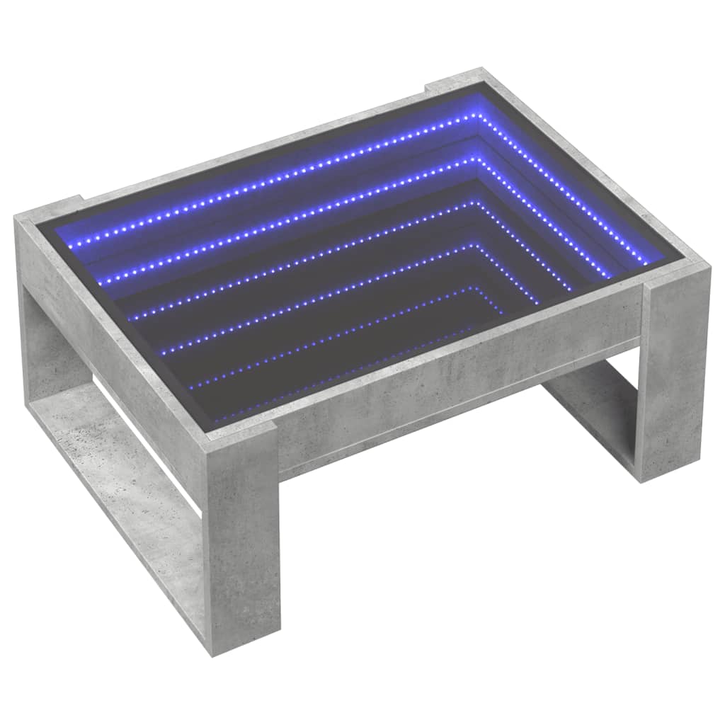 Coffee Table with Infinity LED Concrete Grey 70x53x30 cm