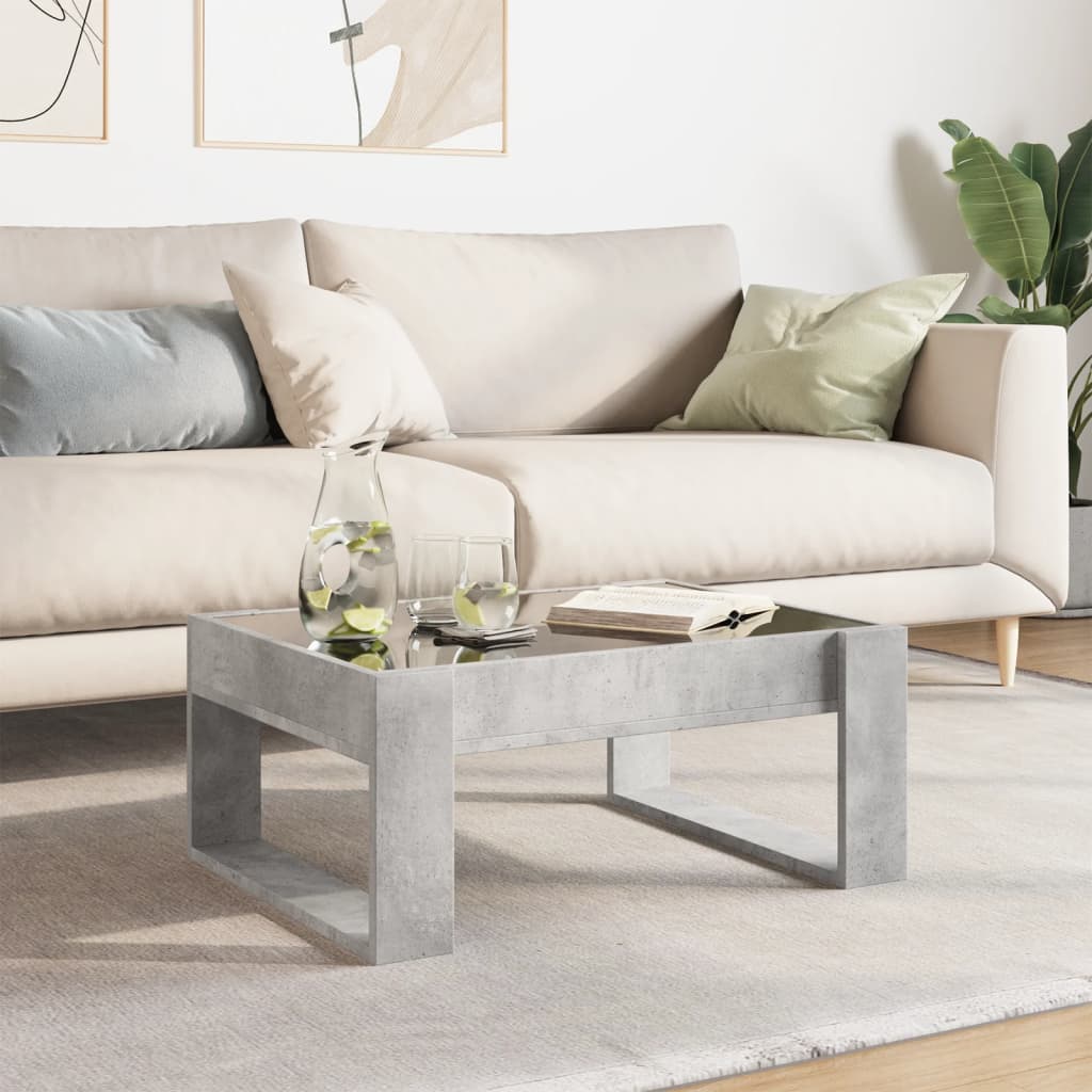 Coffee Table with Infinity LED Concrete Grey 70x53x30 cm