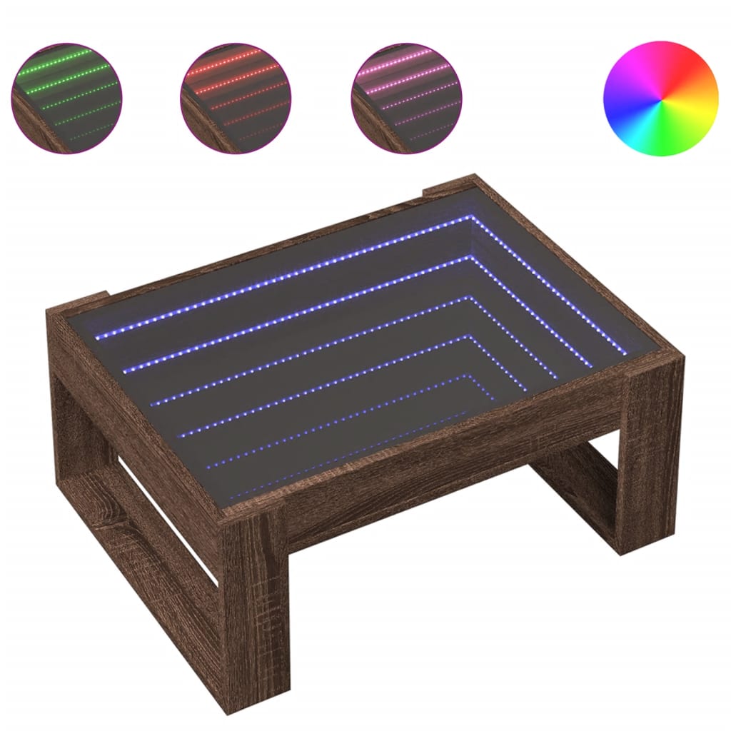 Coffee Table with Infinity LED Brown Oak 70x53x30 cm