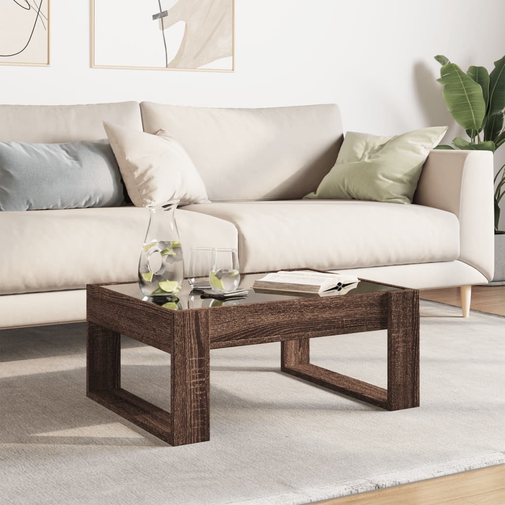 Coffee Table with Infinity LED Brown Oak 70x53x30 cm