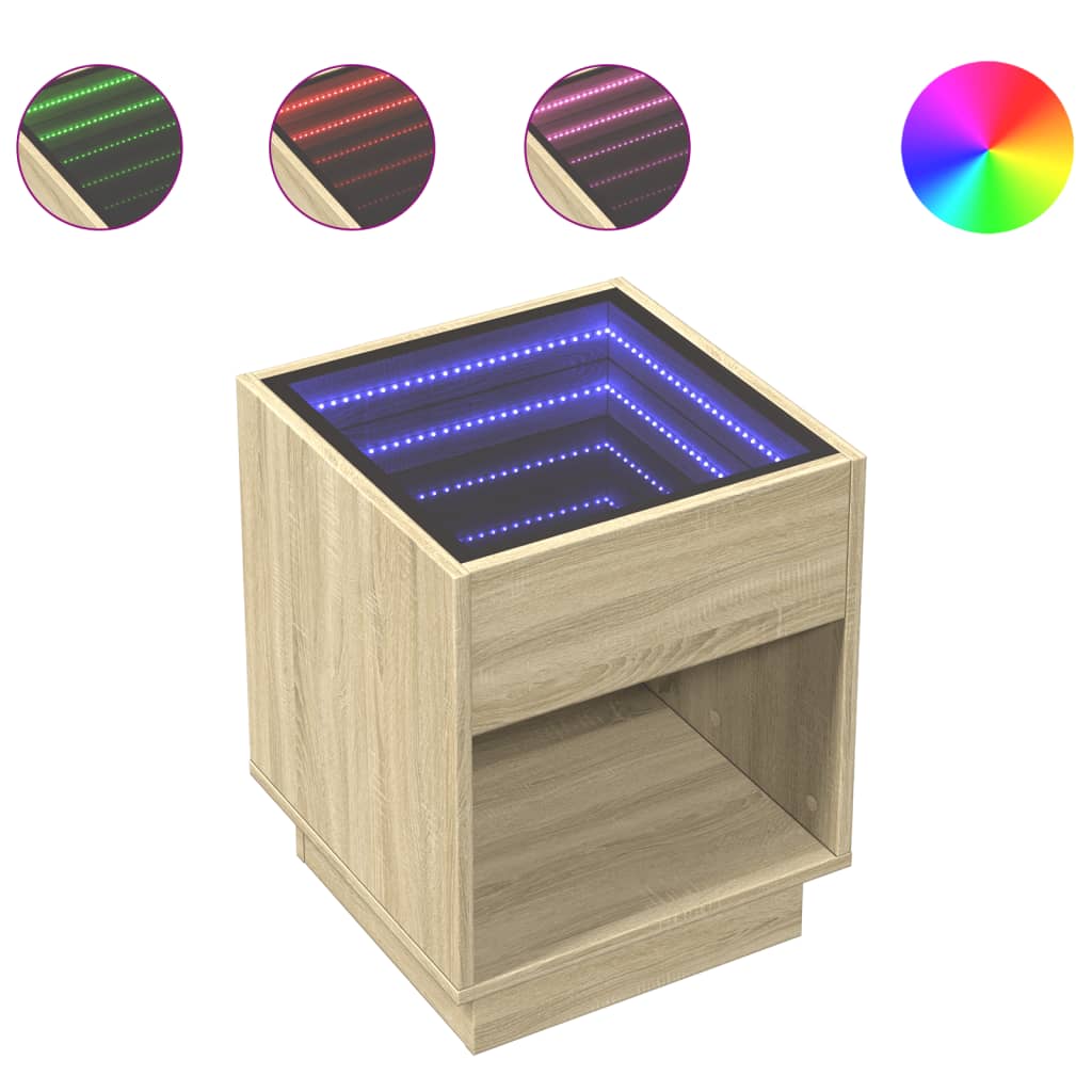 Coffee Table with Infinity LED Sonoma Oak 40x40x50 cm