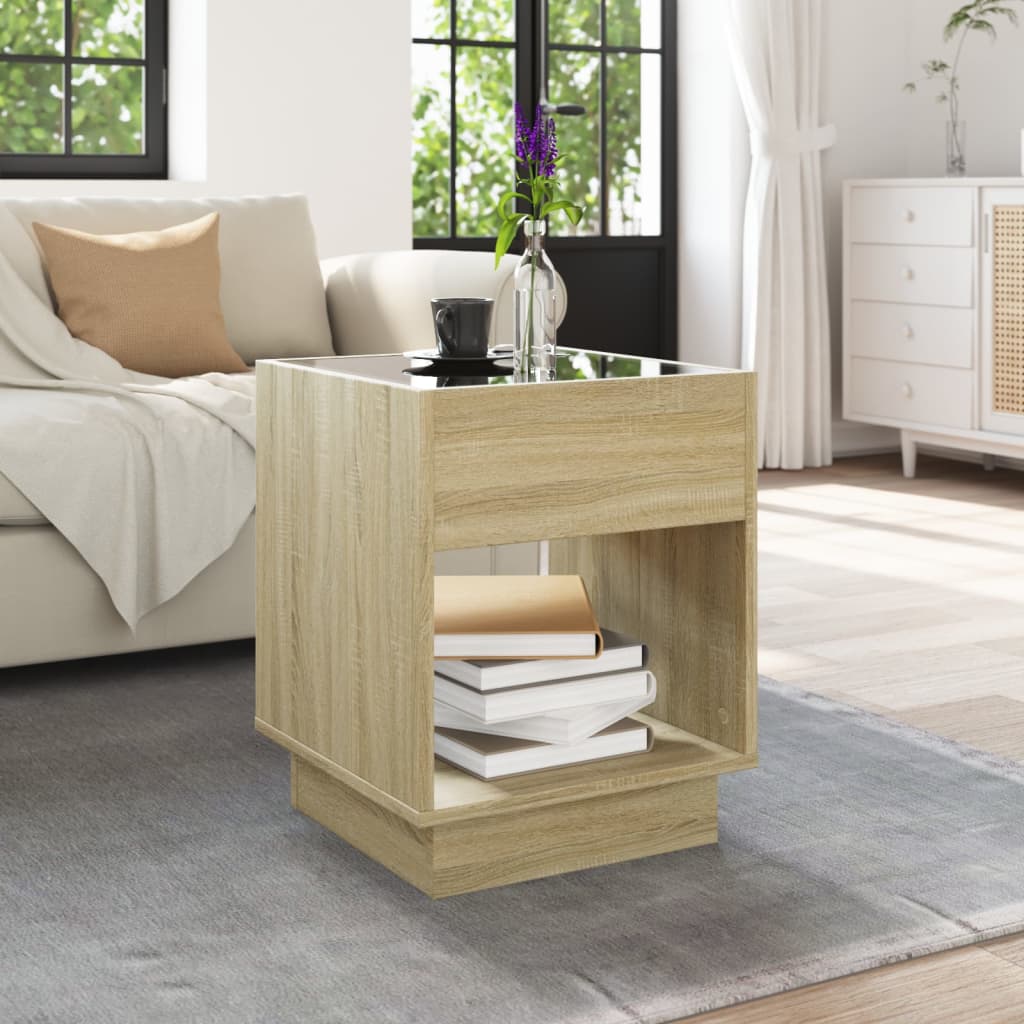 Coffee Table with Infinity LED Sonoma Oak 40x40x50 cm