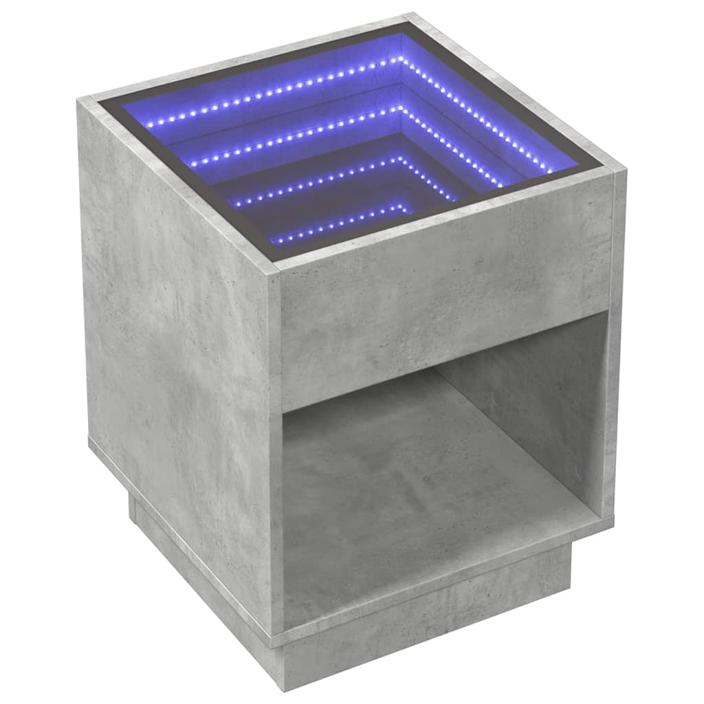 Coffee Table with Infinity LED Concrete Grey 40x40x50 cm