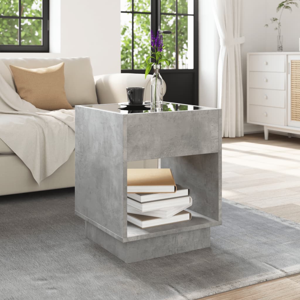 Coffee Table with Infinity LED Concrete Grey 40x40x50 cm