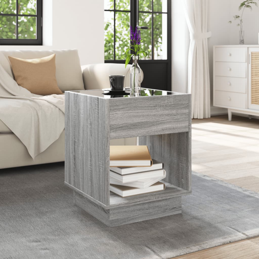 Coffee Table with Infinity LED Grey Sonoma 40x40x50 cm