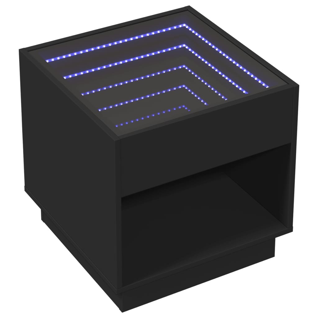 Coffee Table with Infinity LED Black 50x50x50 cm