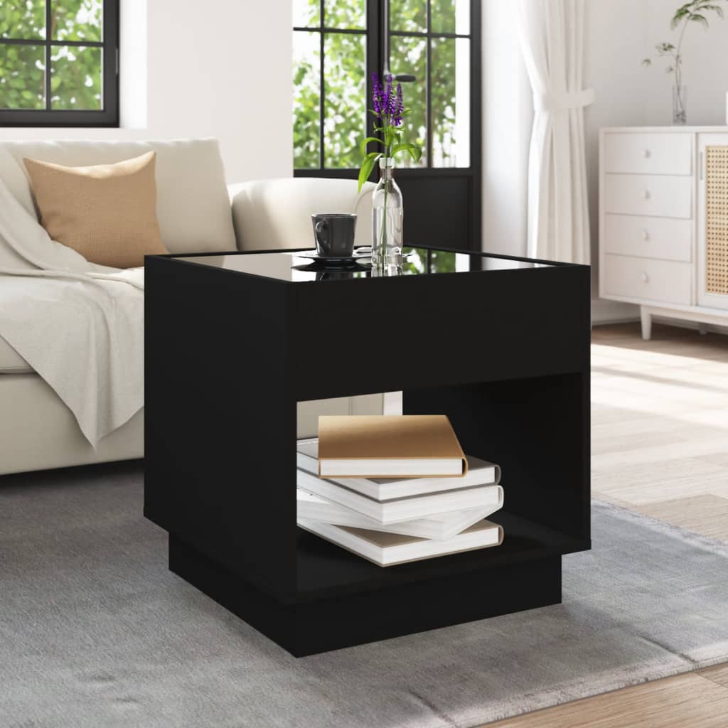 Coffee Table with Infinity LED Black 50x50x50 cm