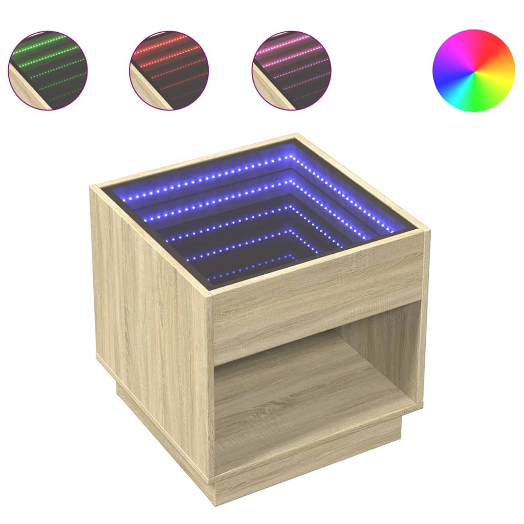 Coffee Table with Infinity LED Sonoma Oak 50x50x50 cm