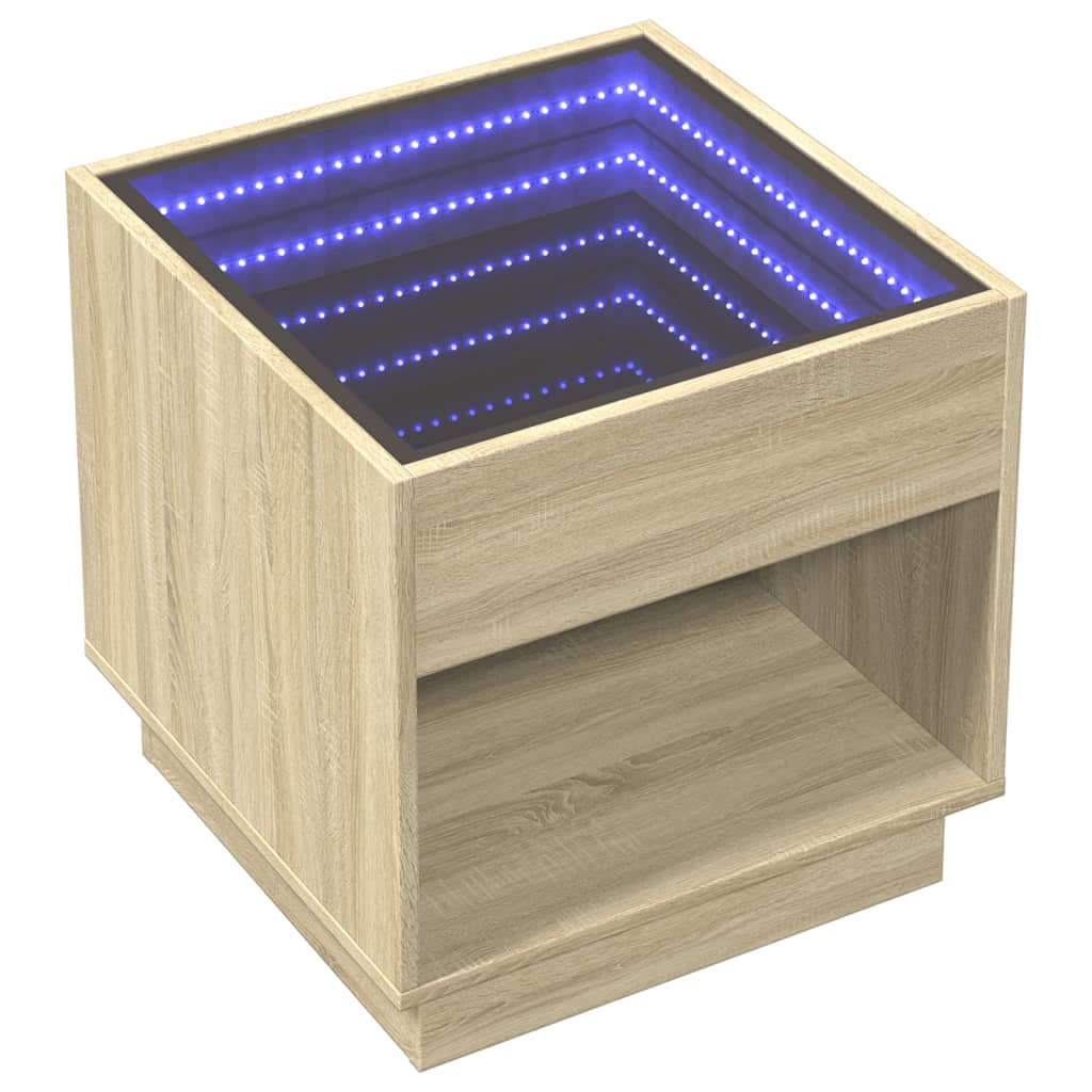 Coffee Table with Infinity LED Sonoma Oak 50x50x50 cm