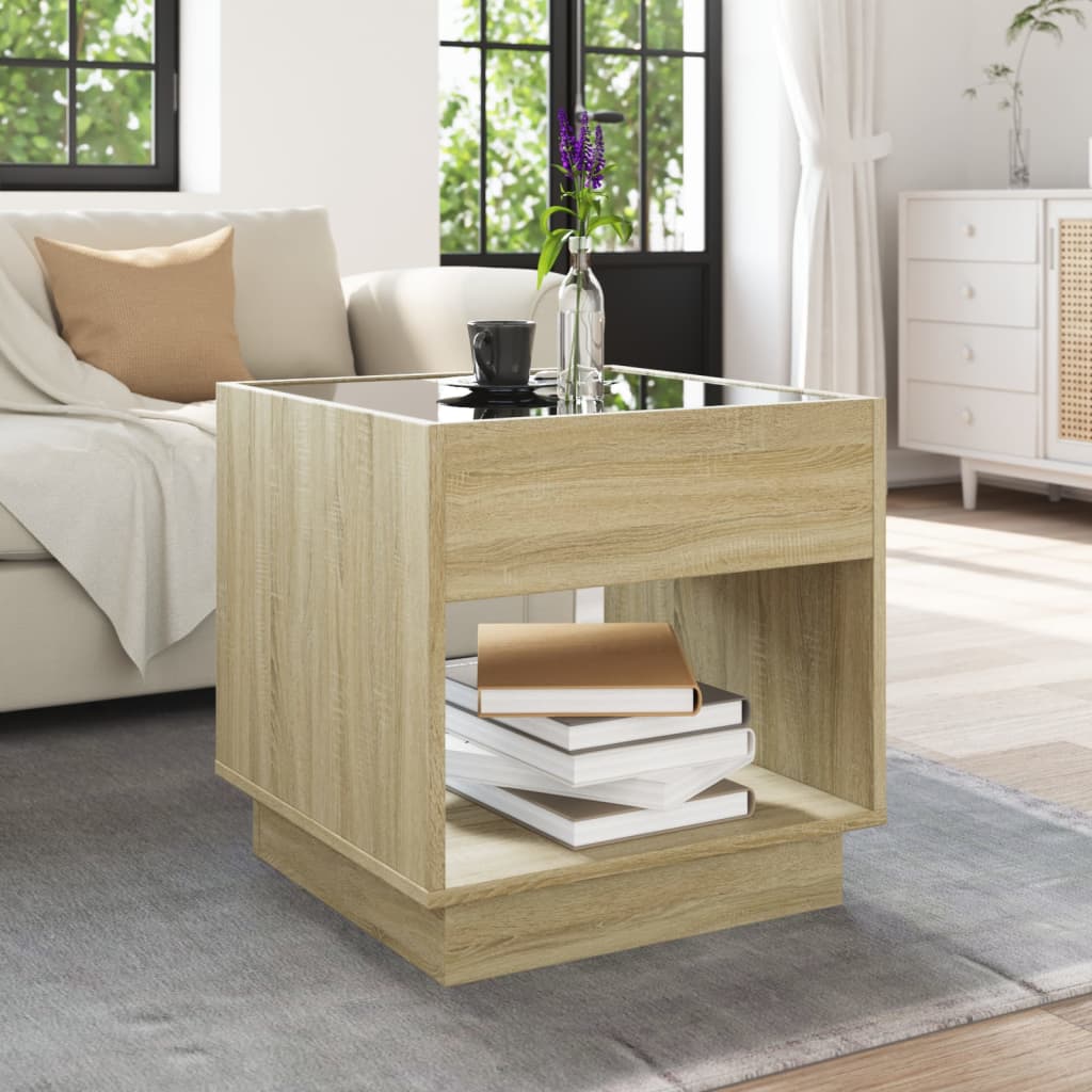 Coffee Table with Infinity LED Sonoma Oak 50x50x50 cm
