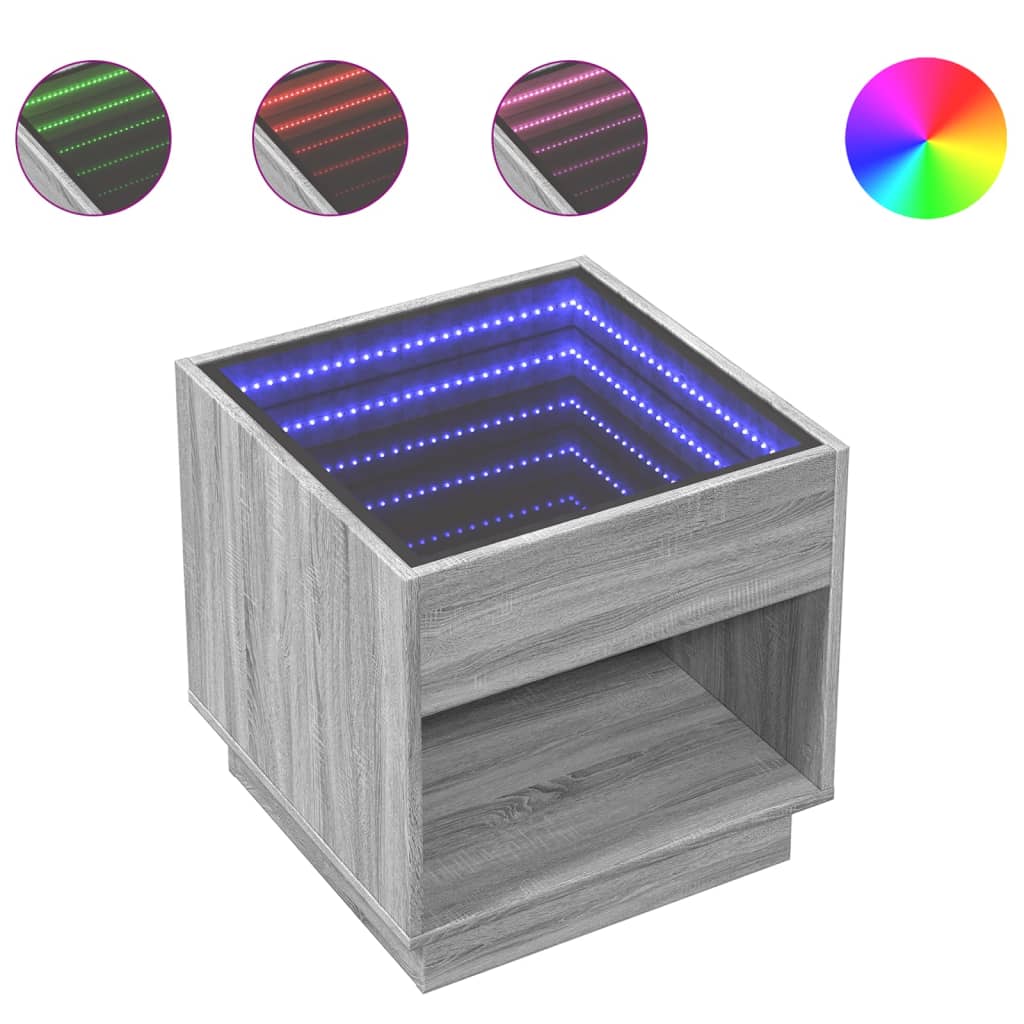 Coffee Table with Infinity LED Grey Sonoma 50x50x50 cm