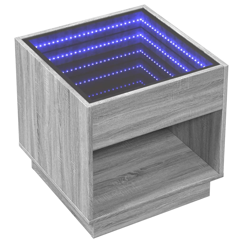 Coffee Table with Infinity LED Grey Sonoma 50x50x50 cm