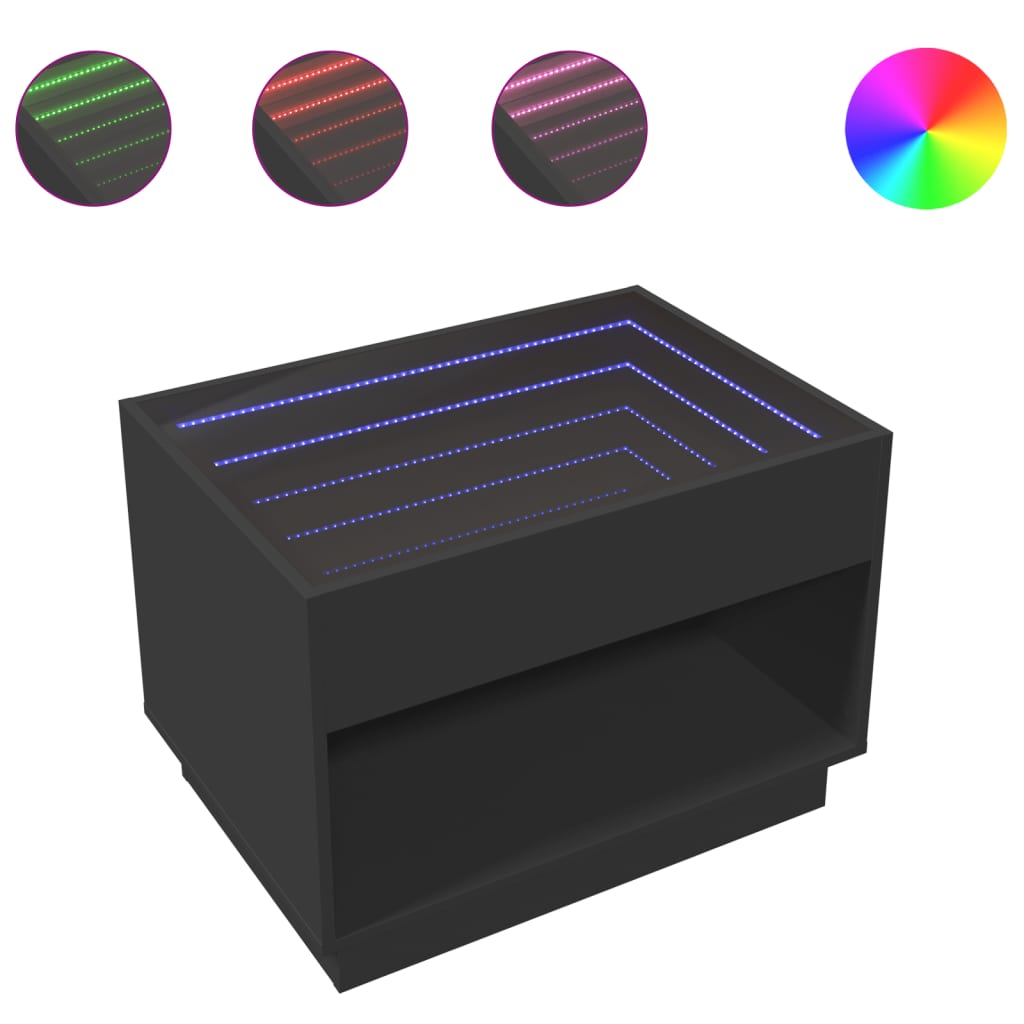 Coffee Table with Infinity LED Black 70x50x50 cm