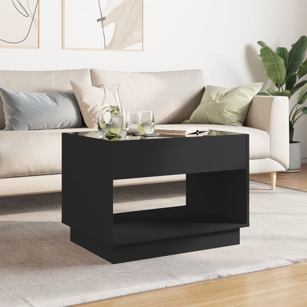 Coffee Table with Infinity LED Black 70x50x50 cm