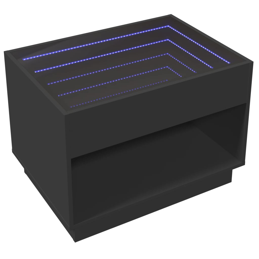 Coffee Table with Infinity LED Black 70x50x50 cm