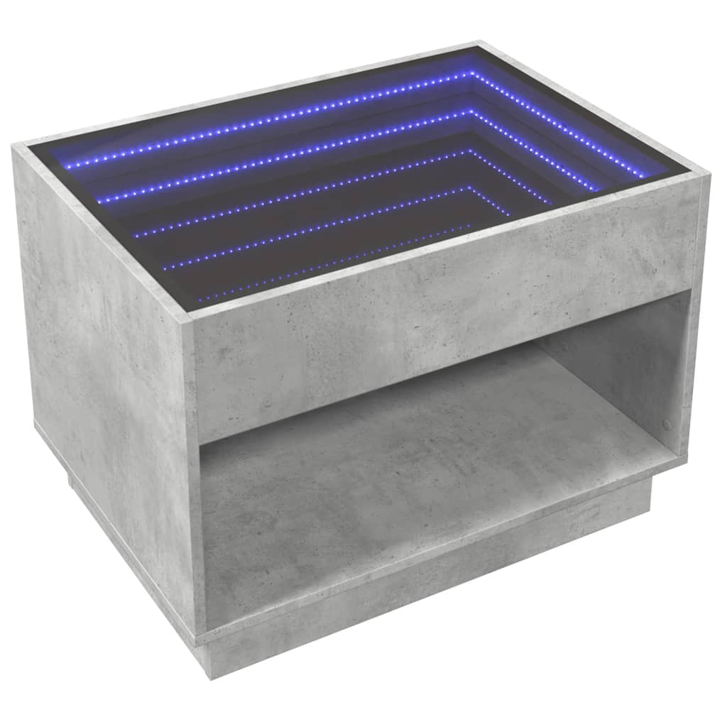 Coffee Table with Infinity LED Concrete Grey 70x50x50 cm