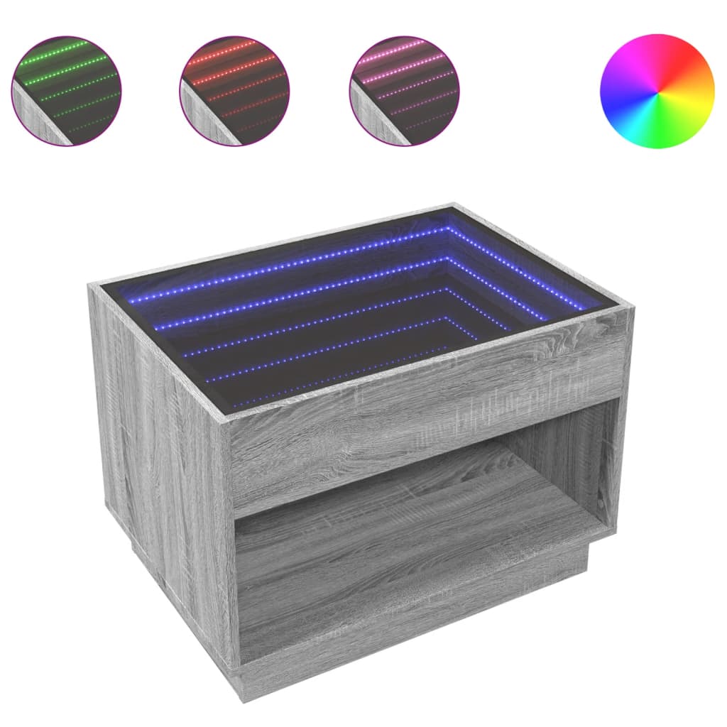 Coffee Table with Infinity LED Grey Sonoma 70x50x50 cm