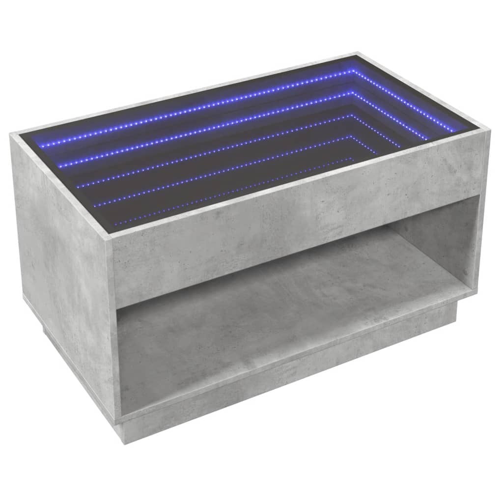 Coffee Table with Infinity LED Concrete Grey 90x50x50 cm