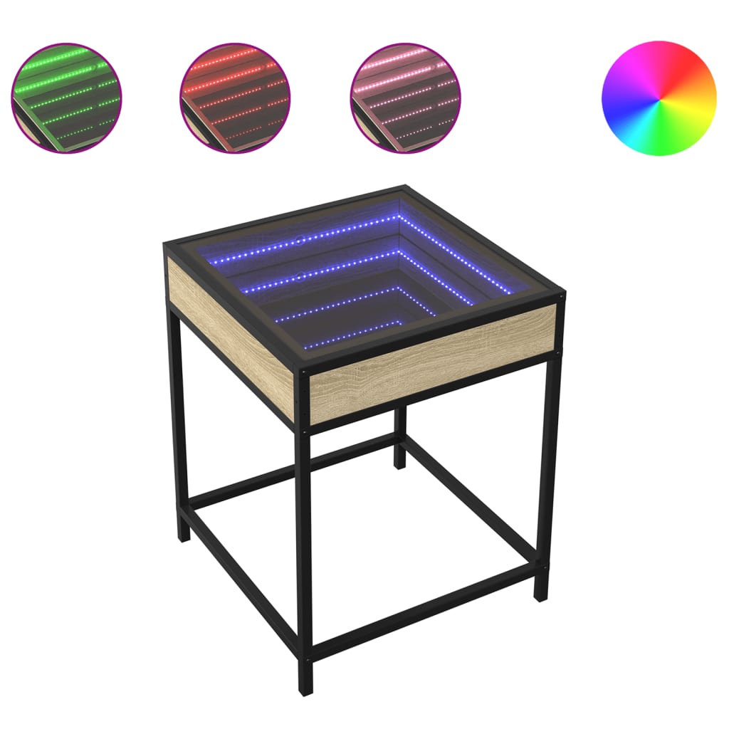 Coffee Table with Infinity LED Sonoma Oak 40x40x51 cm