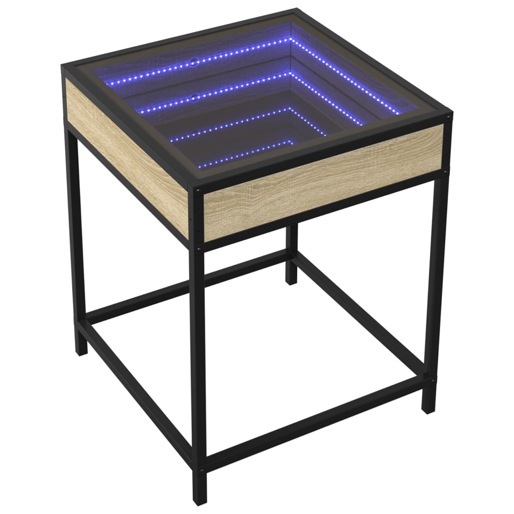 Coffee Table with Infinity LED Sonoma Oak 40x40x51 cm