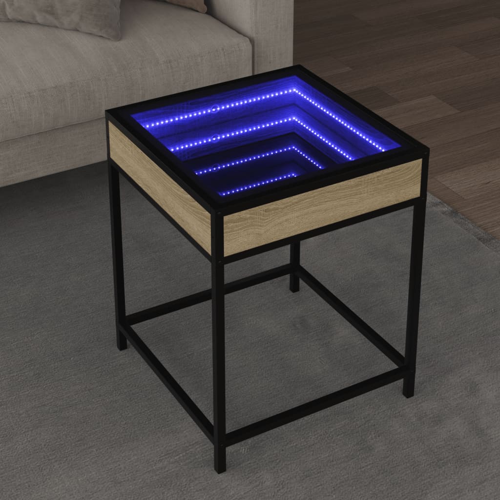 Coffee Table with Infinity LED Sonoma Oak 40x40x51 cm