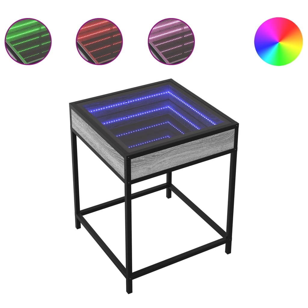 Coffee Table with Infinity LED Grey Sonoma 40x40x51 cm