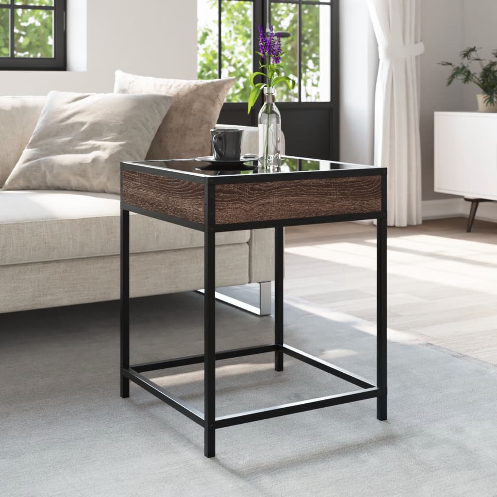 Coffee Table with Infinity LED Brown Oak 40x40x51 cm