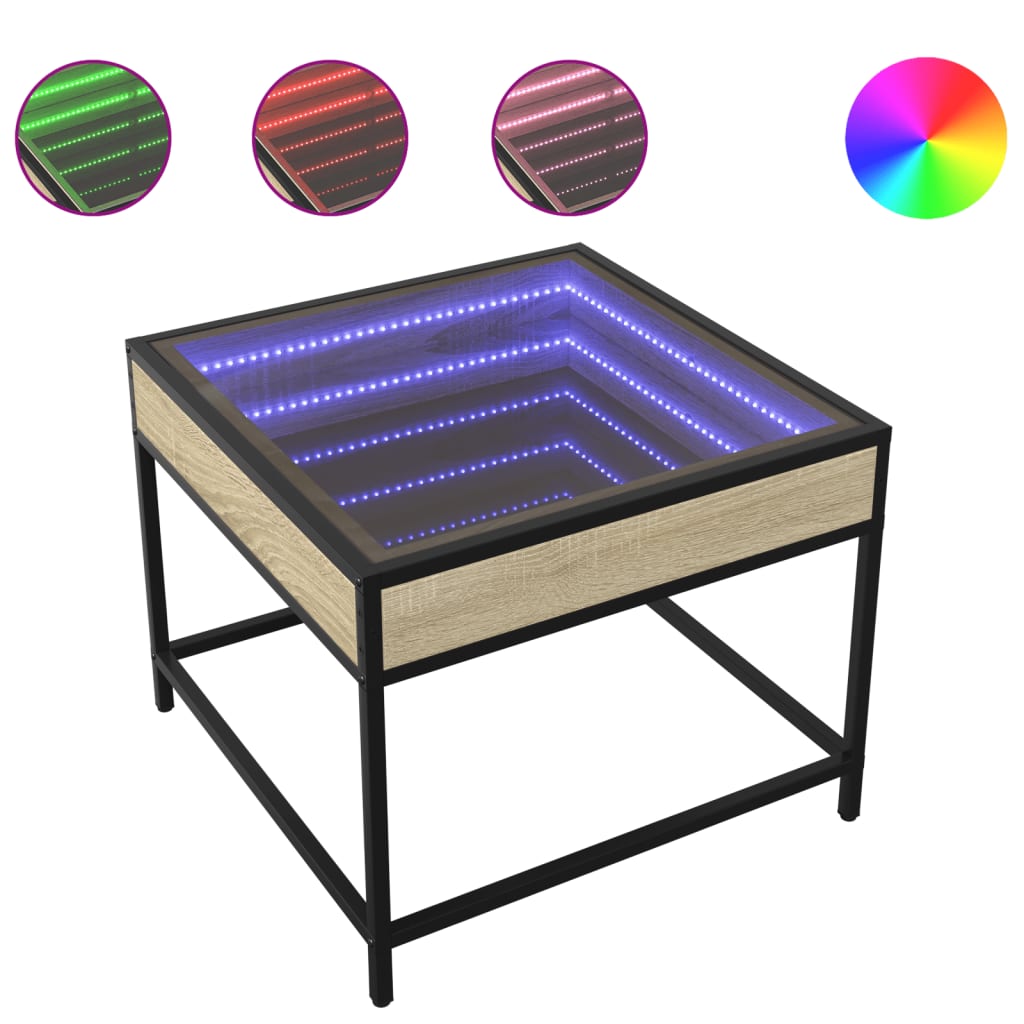 Coffee Table with Infinity LED Sonoma Oak 50x50x41 cm