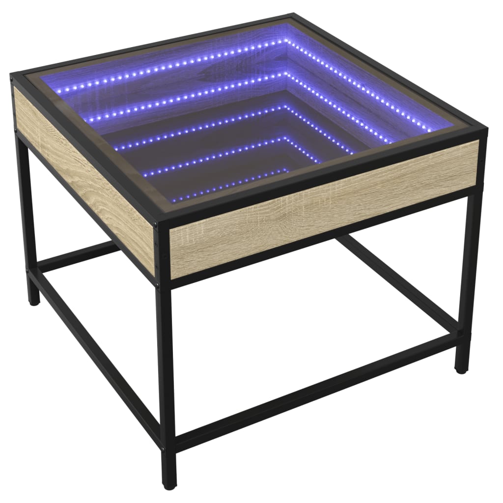 Coffee Table with Infinity LED Sonoma Oak 50x50x41 cm