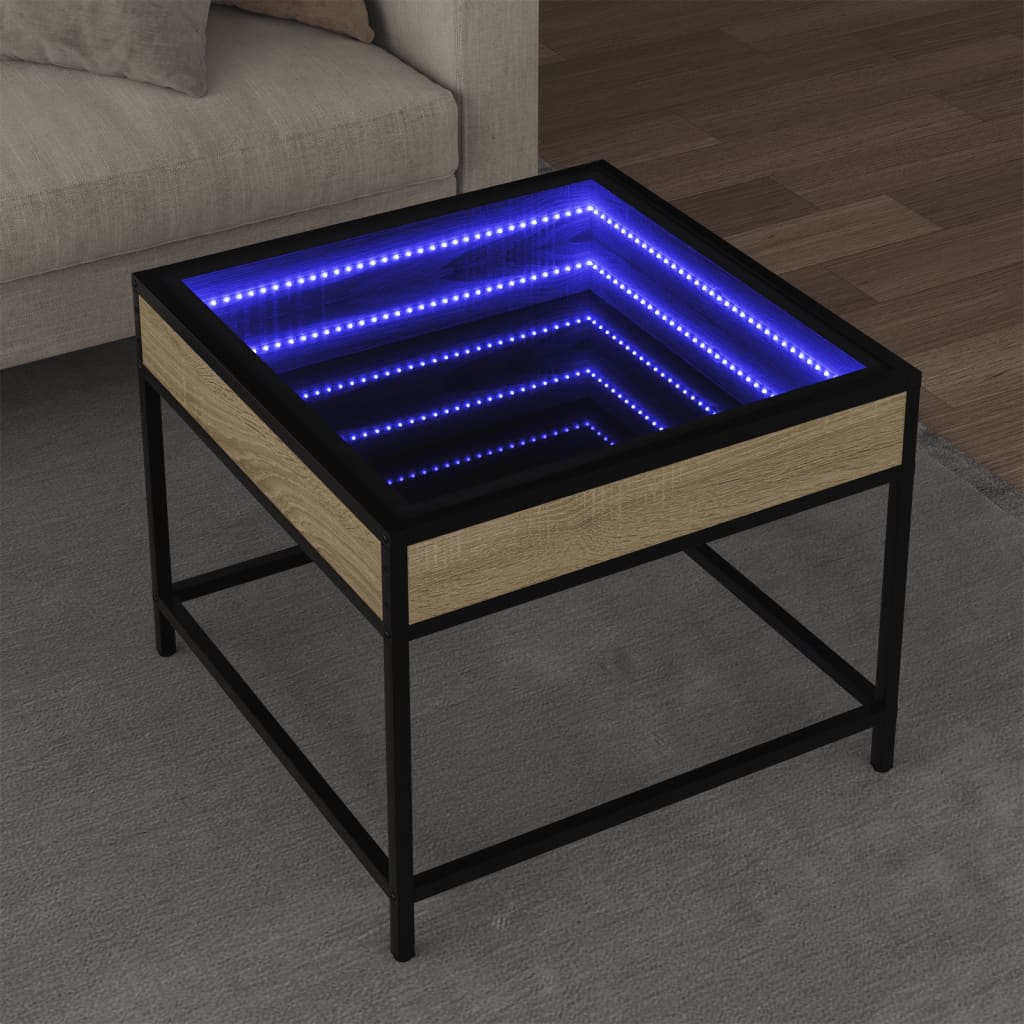 Coffee Table with Infinity LED Sonoma Oak 50x50x41 cm